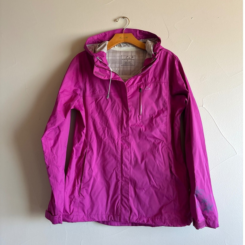 Paradox Womens Magenta Pink Hooded Rain Jacket Full Zip Waterproof Shell Size M‎